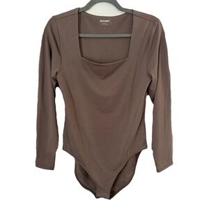 Old Navy Brown Square Neck Long Sleeve Classic Minimalist Neutral Bodysuit Large